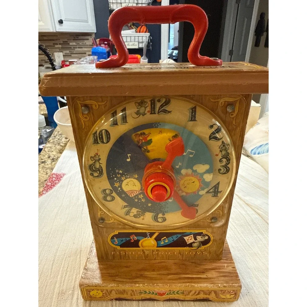 Vintage Fisher Price Tick Tock Teaching Clock 997 Musical Wood Toy 1960s Retro